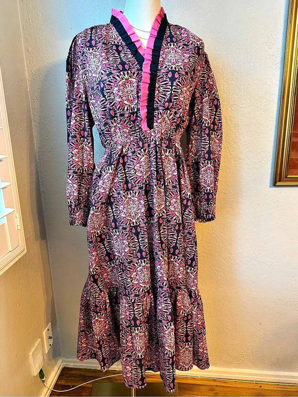 NWT Umgee Abstract Maxi Dress in Pink & Black Size Medium NWT